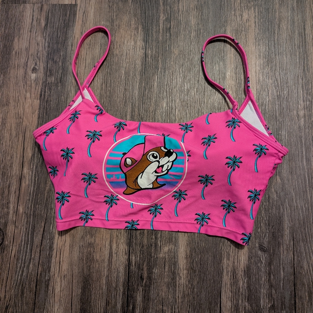 Buc-ees S Pink Bikini Top Palm Trees Removable Cups